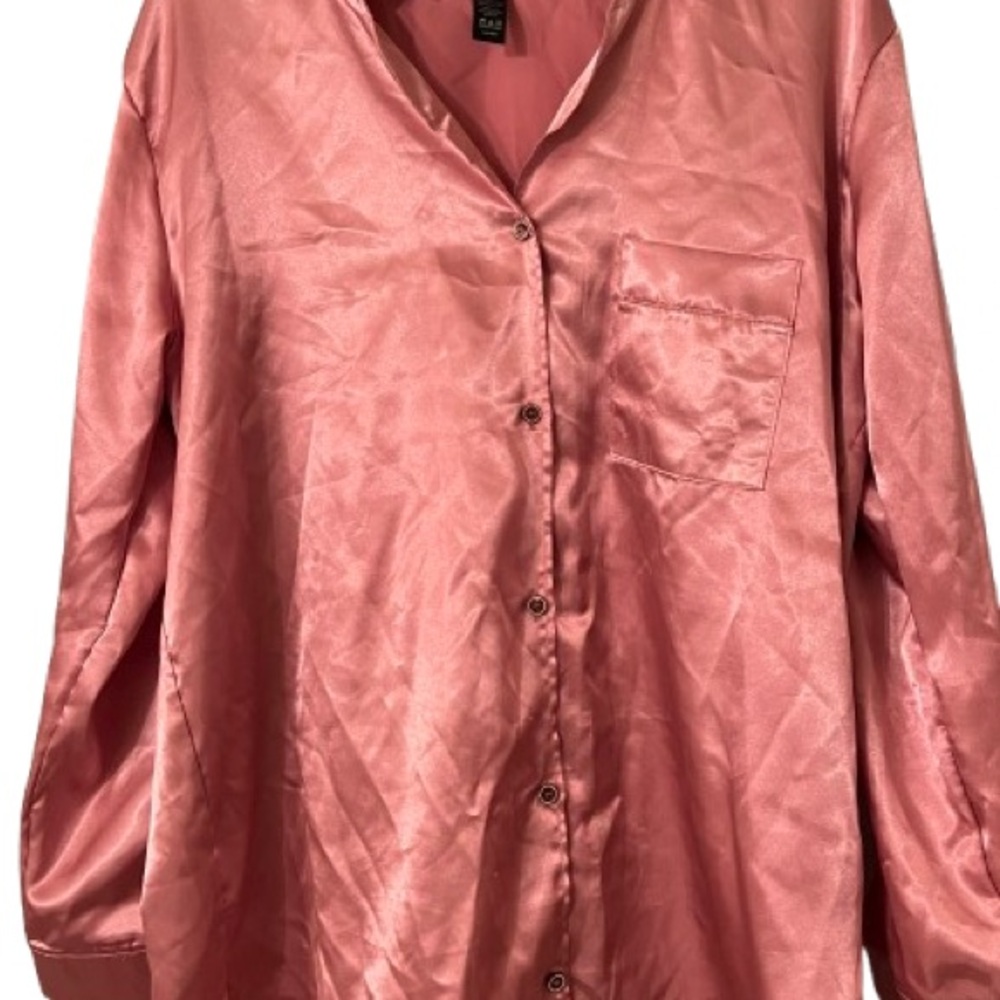 Fashion Nova Women’s Mauve Pink Button-Up Satin Sleep Shirt | Size: XL - Picture 2 of 7